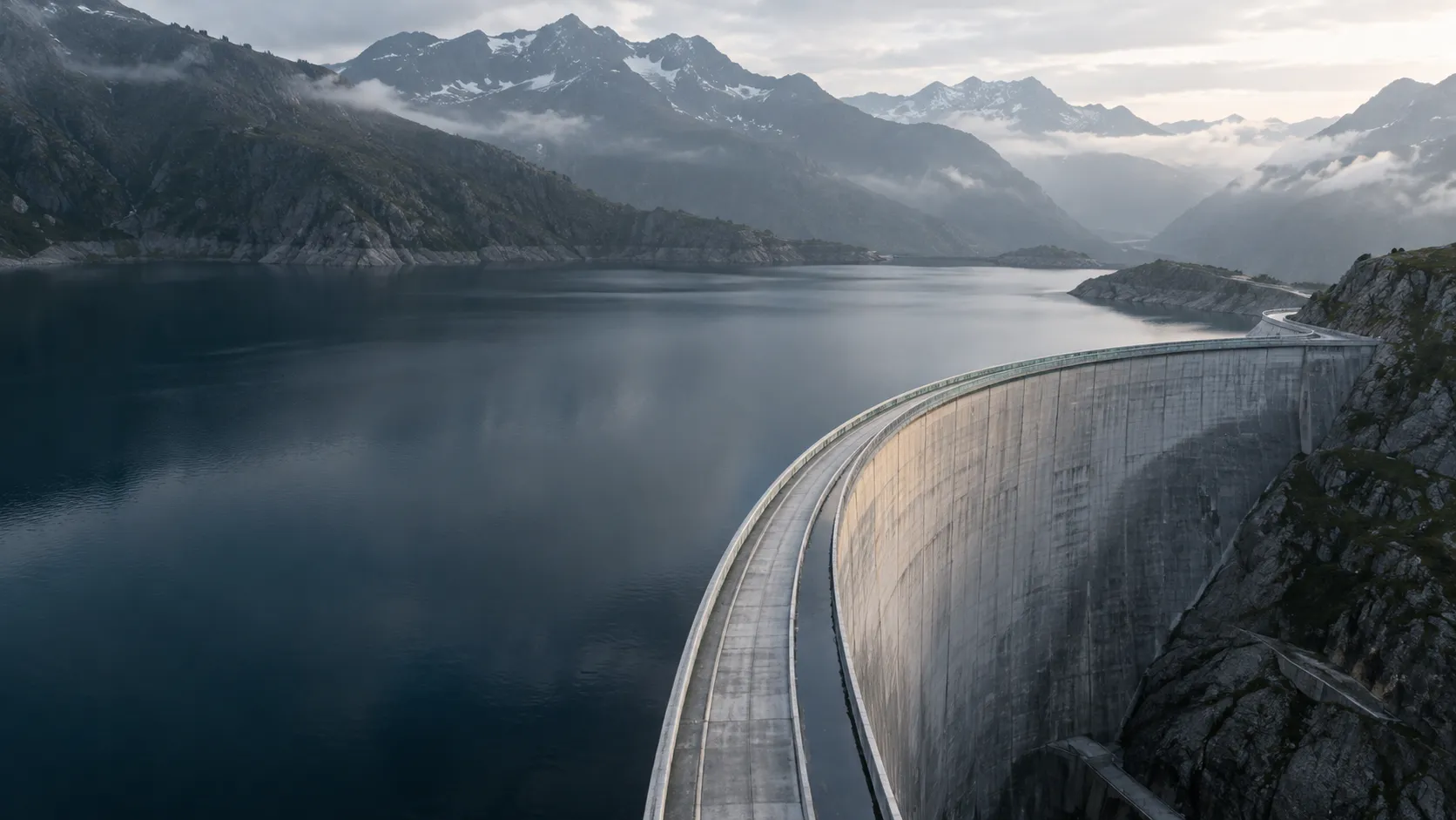 AI-generated alpine dam environment